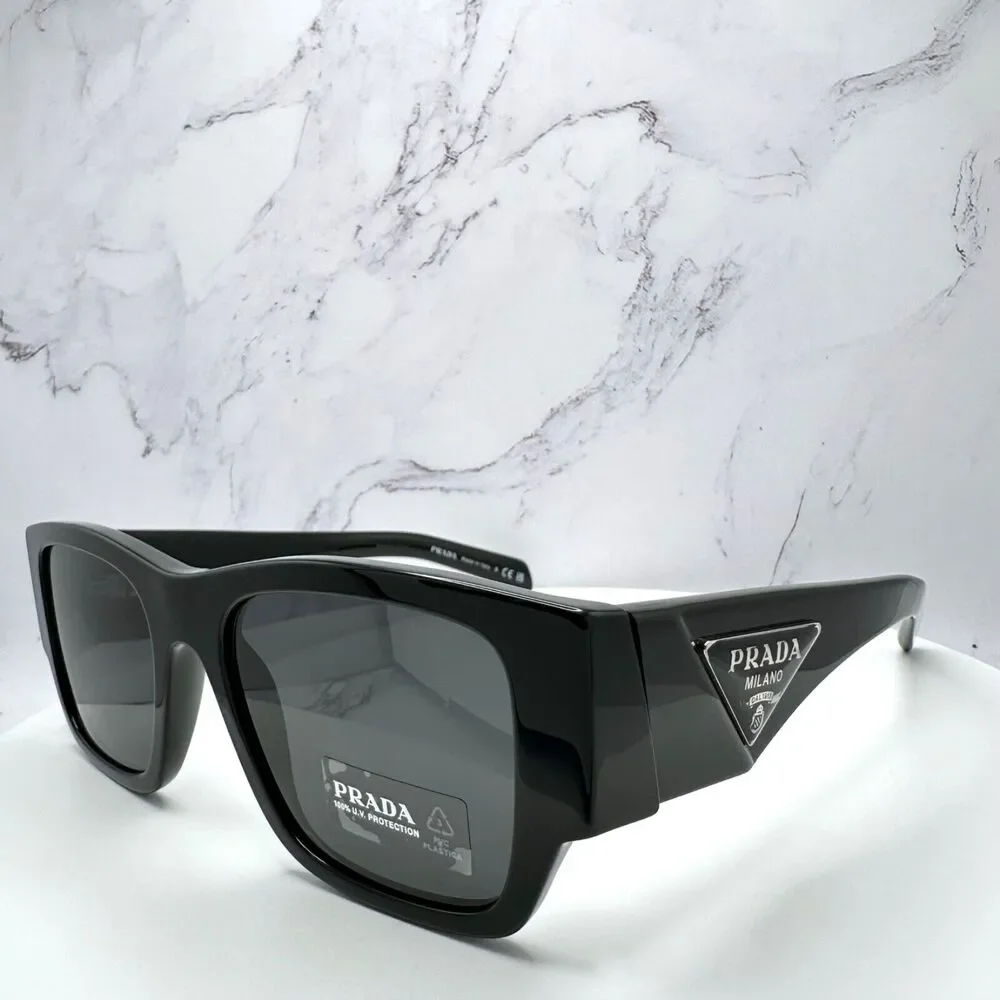 New Prada Sunglasses Black Square Oversized Triangle Plaque Logo Authentic